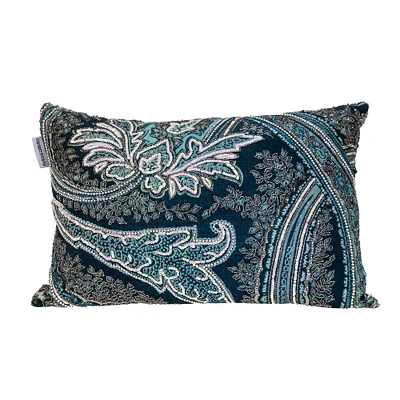 Nassau Collection 20" Dark Multicolor Embroidered Rectangular Throw Pillow