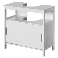 6.51E+11 White Vanity Sink Base 2 Door Cabinet Storage U Shape Organizer, Rolling Doors, and Open Shelf