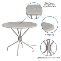 Emma and Oliver Commercial Grade 35.25" Round Colorful Metal Garden Patio Table with Umbrella Hole