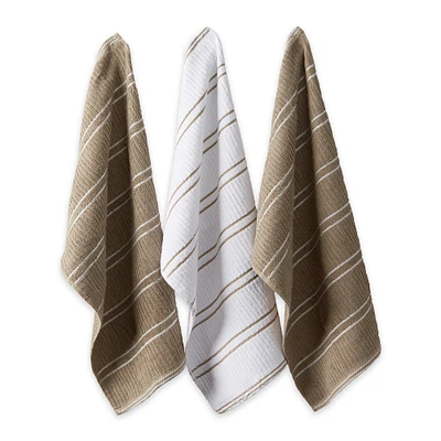 Contemporary Home Living Set of 8 Brown and White Dishtowel and Dishcloth 26"