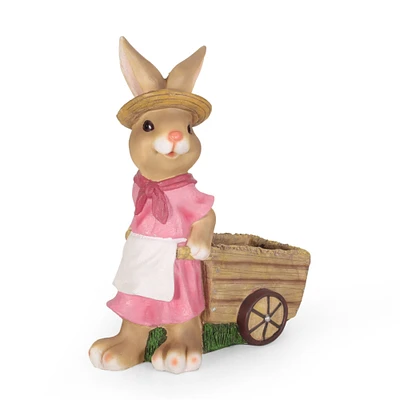 GDFStudio Tooke Outdoor Decorative Rabbit Planter, Pink and Brown
