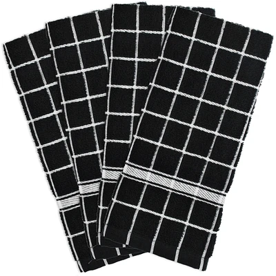 CC Home Furnishings Set of 4 Black Solid Windowpane Dish Towels 26" x 16"