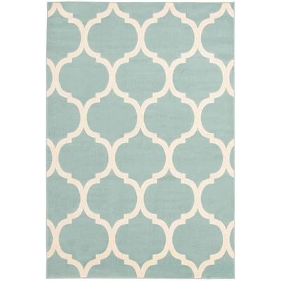 Chaudhary Living 5.25' x 7.5' Aqua Blue and Off White Moroccan Rectangular Area Throw Rug