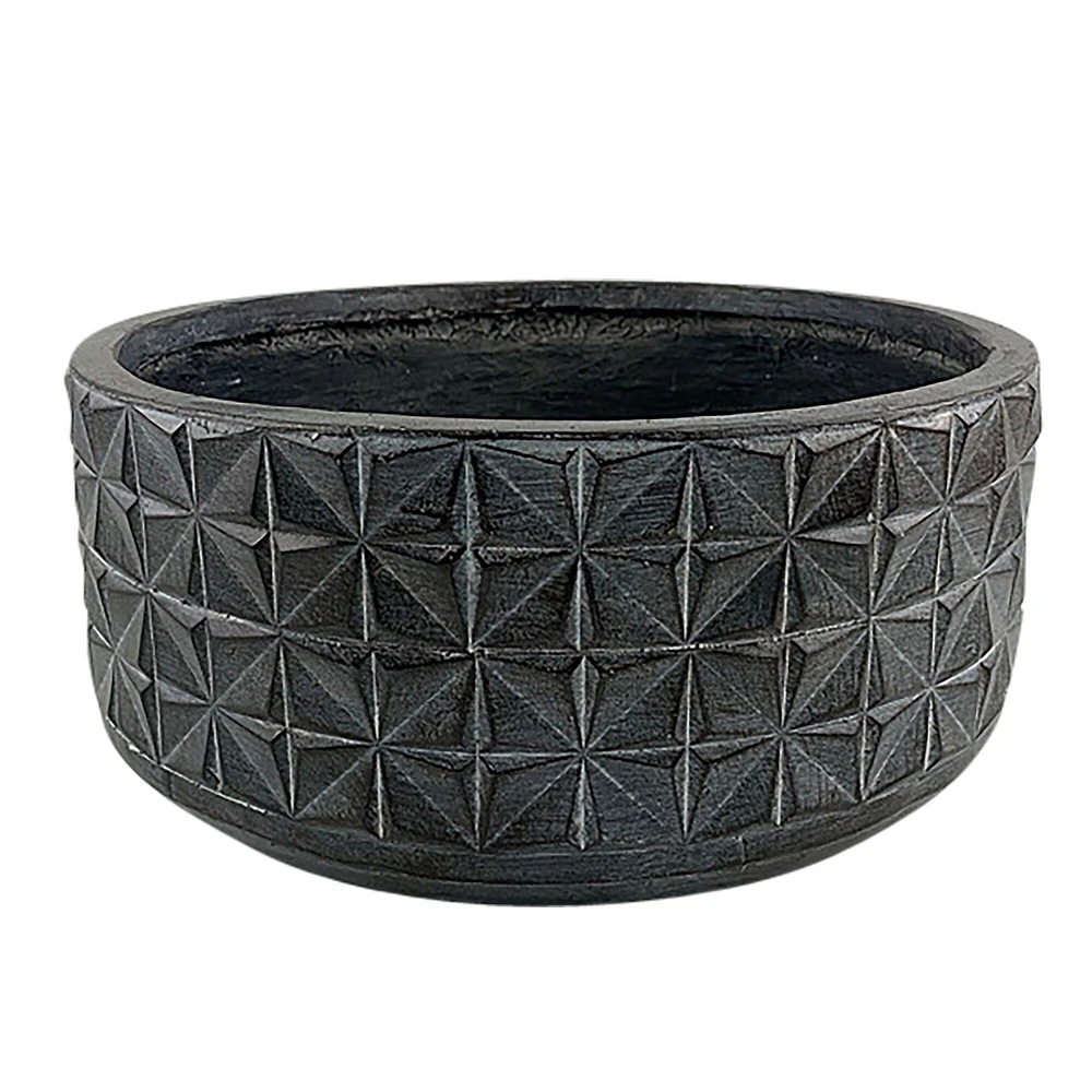 Kingston Living 15" Black Textured Geometric Decorative Planter