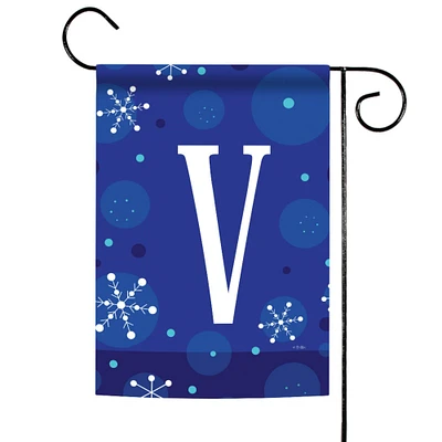 Toland Home Garden Blue and White Christmas Snowflakes Monogram V Outdoor Garden Flag 18" x 12.5"