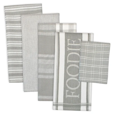 CC Home Furnishings Set of 5 Light Gray Dish Cloths and Dish Towels 28" x 18"