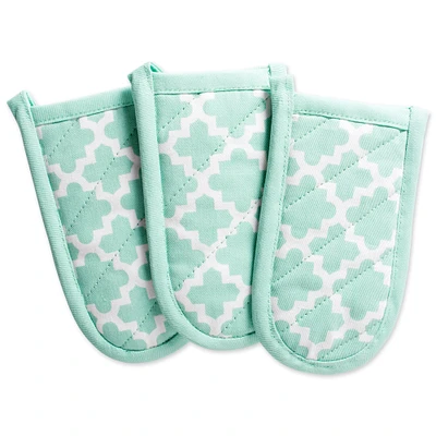 CC Home Furnishings Set of 3 Aqua Lattice Patterned Panhandles 6"