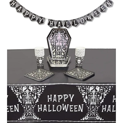 Halloween Tombstone Party Dinnerware Set, Table Cover, Banner (74 Pieces)