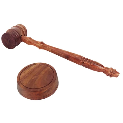 Vintiquewise Wooden Decorative Brown Gavel Hammer with Wood Base Block for Lawyers, Judges, and Courts