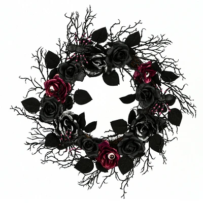 22" Halloween Black Rose Wreath
