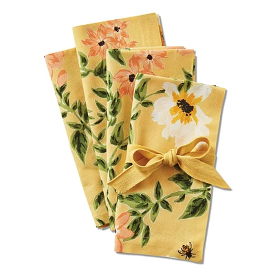Bee Floral Napkin Set/4 Yellow