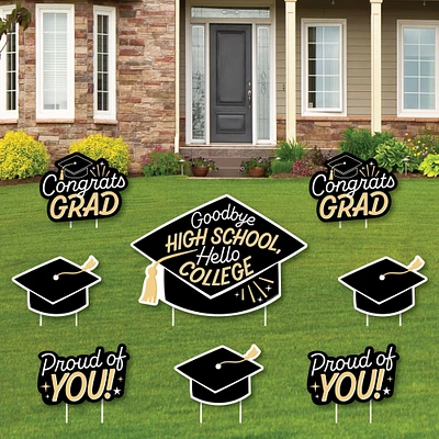 Big Dot of Happiness Hello College Outdoor Decorations - Graduation Yard Signs - Set of 8