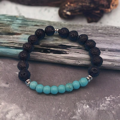 Lava Stone and Turquoise Essential Oil Diffuser Bracelet