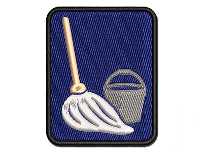 Mop and Bucket Cleaning Multi-Color Embroidered Iron-On Patch Applique