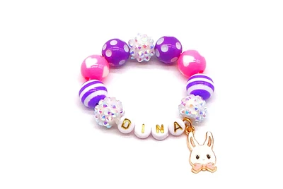 Easter Bunny Beaded Name Bracelet, Toddler Personalized Birthday Gifts, Girls Beaded Bracelets.