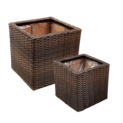 Sunnydaze Polyrattan Indoor Square Planter - Brown - 11 in, 14 in by