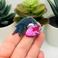 1, 4 or 20 Pieces: Pink Goth Raven and Heart Charms - Double Sided