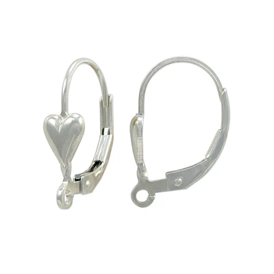 Lever Back Earring with Heart 18mm Sterling Silver (1 Pair of Earrings)