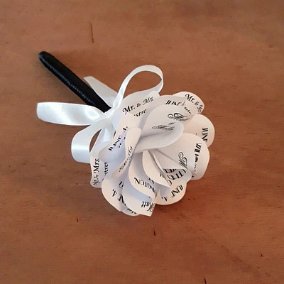 Wedding Guestbook Pen or Marker Topped With A Personalized Black and White Paper Rose