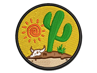 Saguaro Cactus Sonoran Desert Bull Skull Multi-Color Embroidered Iron-On Patch Applique