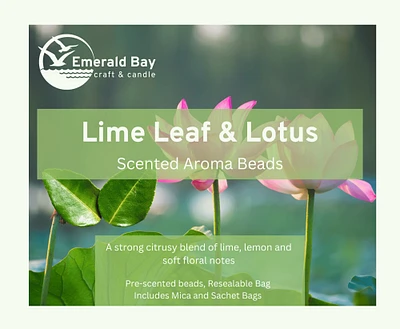 Lime Leaf and Lotus Scented Aroma Beads for making freshies or use in car, home, gym bag, Includes Sachets and Mica