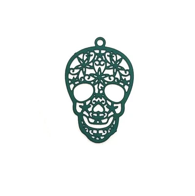 1, 4, 20 or 50 Pieces: Dark Green Sugar Skull Day of the Dead Dia De Los Muertos Skeleton Charms