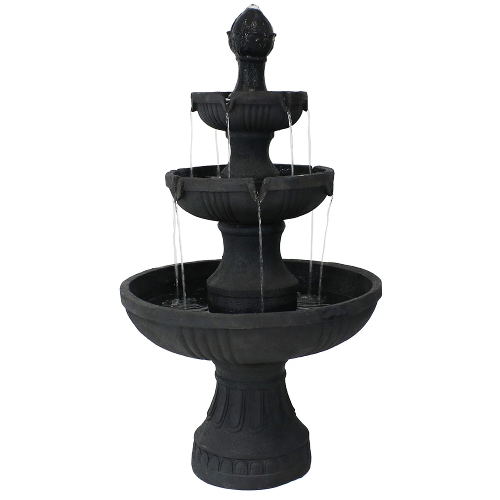 Sunnydaze Flower Blossom Resin Outdoor 3-Tier Fountain - Black by