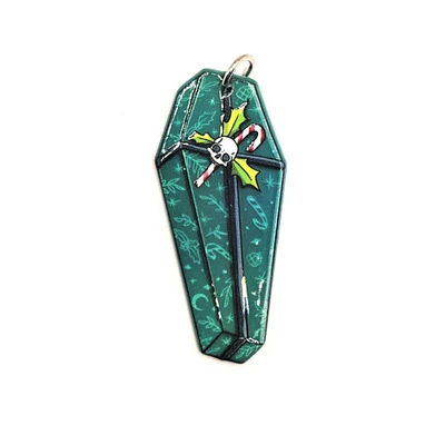 1, 4 or 20 Pieces: Green Creepy Christmas Coffin Charms - Double Sided