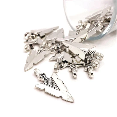 4, 20 or 50 Pieces: Silver Arrowhead Charms - Double Sided