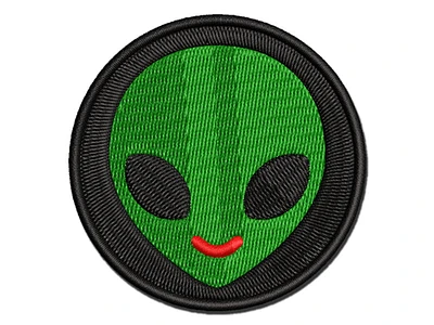 Smiling Happy Alien Emoticon Multi-Color Embroidered Iron-On Patch Applique