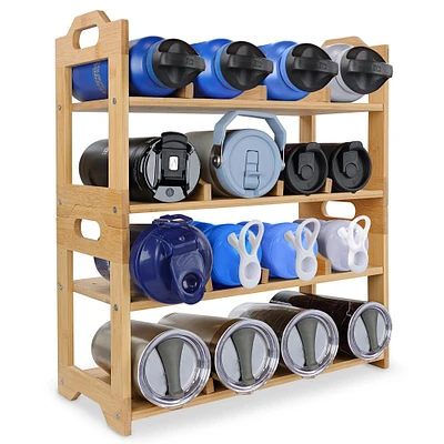 7Penn Water Bottle Holder Shelf Organizer - 4 Tier Bamboo Tumbler Storage Rack