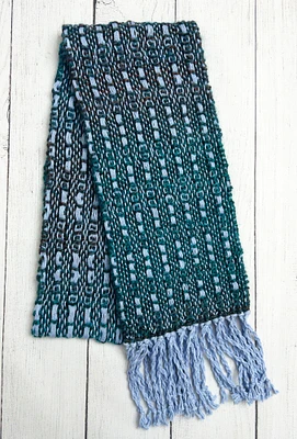 Handwoven Teal and Light Blue Scarf