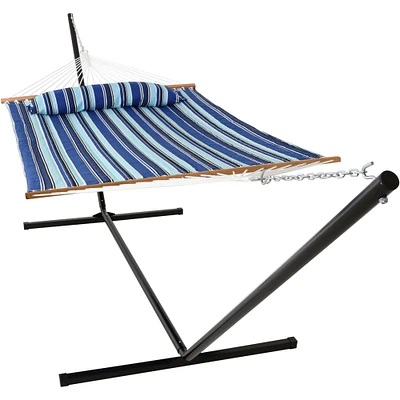 Sunnydaze 2-Person Quilted Fabric Hammock with Steel Stand - Catalina Beach by