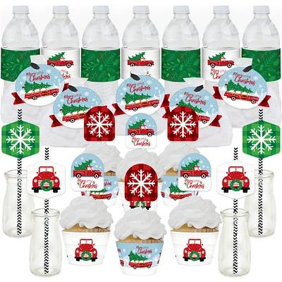 Big Dot of Happiness Merry Little Christmas Tree - Red Truck and Car Christmas Party Favors and Cupcake Kit - Fabulous Favor Party Pack - 100 Pieces