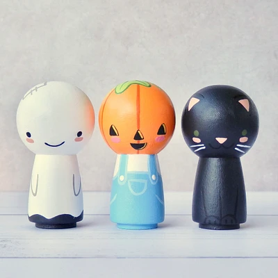 Halloween Buddies | Kokeshi Style Peg Doll | Spooky Friends