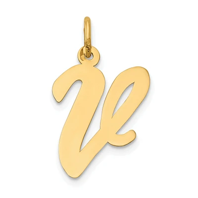 14K Yellow Gold Large Script Initial Letter V Charm Jewerly 22mm x 12mm