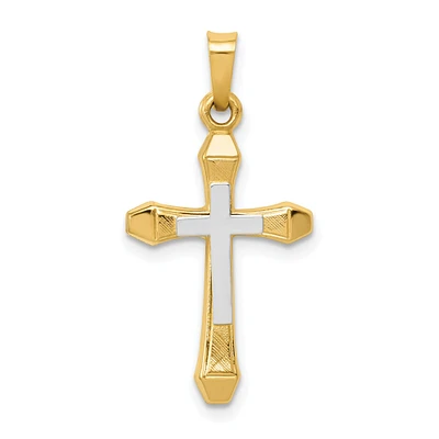 14K Yellow Gold Hollow Cross Pendant Charm Jewelry 28mm x 14mm