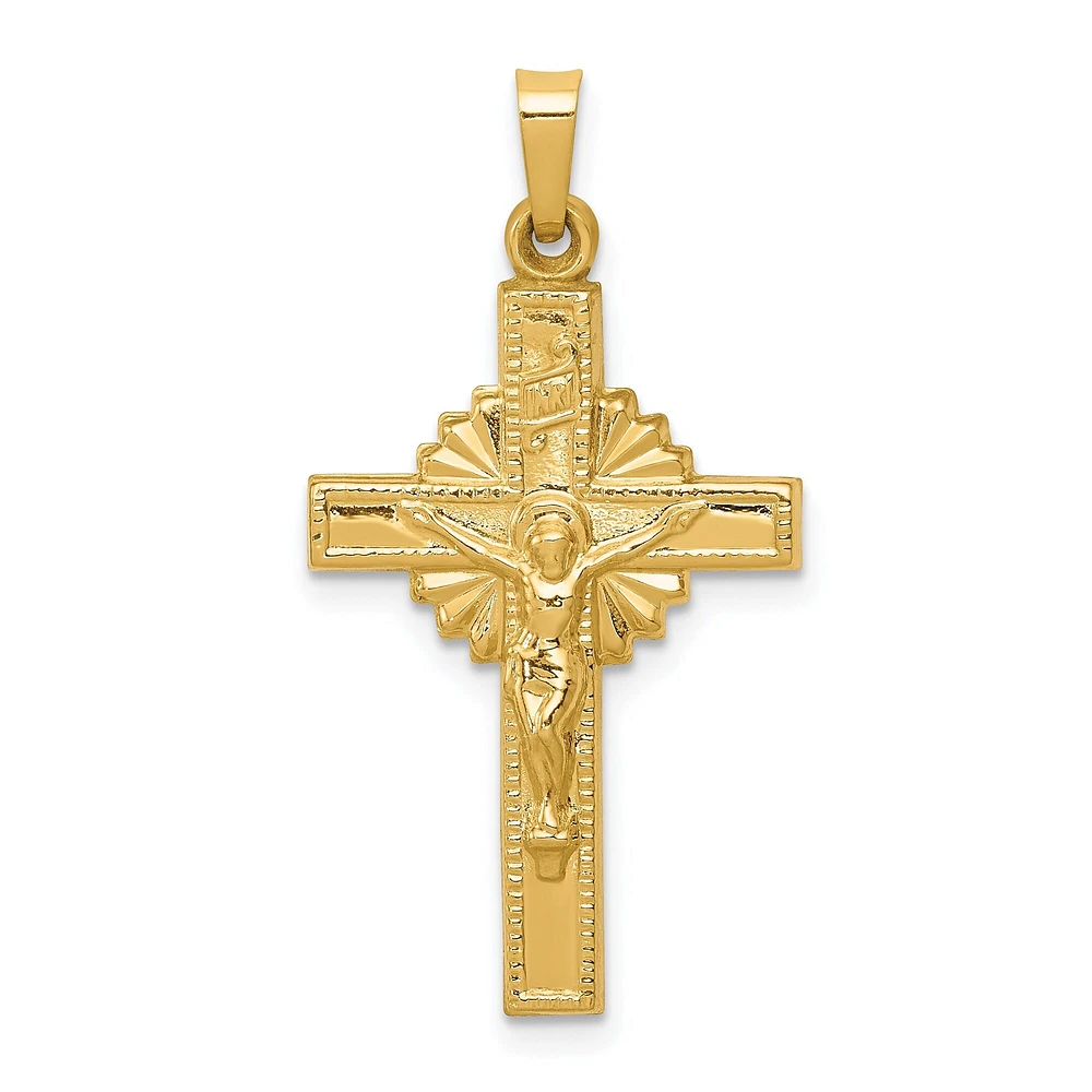 14K Yellow Gold INRI Hollow Crucifix Pendant Charm Jewerly 33mm x 17mm