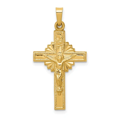 14K Yellow Gold INRI Hollow Crucifix Pendant Charm Jewerly 33mm x 17mm