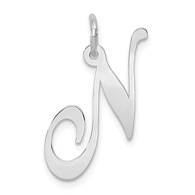 14K White Gold Large Fancy Script Initial N Charm Jewerly 22mm x 17mm