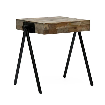 GDFStudio Delliah Handcrafted Modern Industrial Mango Wood Side Table