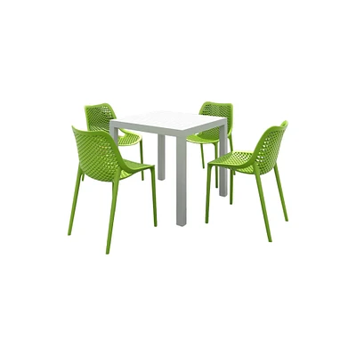Luxury Commercial Living 5-Piece White and Tropical Green Outdoor Patio Dining Set 32.25"