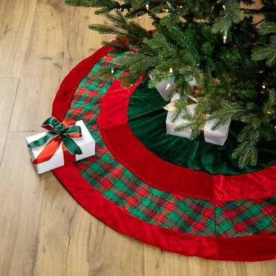 Northlight 48" Red and Green Plaid Velveteen Christmas Tree Skirt