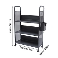 Library Book Storage Cart Book Shelf Book Organizer Trolley with 3 Flat Shelves