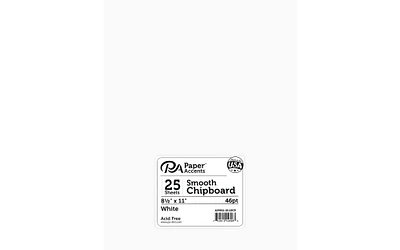 PA Paper Accents Chipboard Pack 8.5" x 11" White, 1X Heavy 46 point, chipboard sheets for embellishment making, scrapbooking, printing, cutouts and crafts, 25 pieces