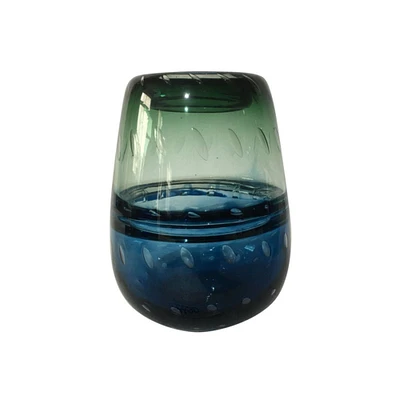 CC Home Furnishings 8" Green and Blue Contemporary Oval Decorative Glass Vase
