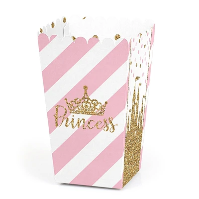 Big Dot of Happiness Little Princess Crown - Pink and Gold Princess Baby Shower or Birthday Party Favor Popcorn Treat Boxes - Set of 12