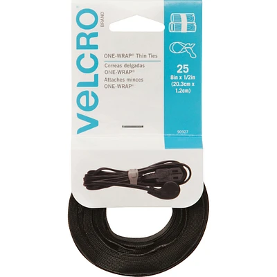 Velcro(R) Brand One-Wrap(R) Thin Ties 8"X.5" 25/Pkg-Black