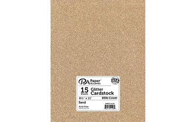 PA Paper Accents Glitter Cardstock 8.5" x 11" Sand, 85lb colored cardstock paper for card making, scrapbooking, printing, quilling and crafts, 15 piece pack
