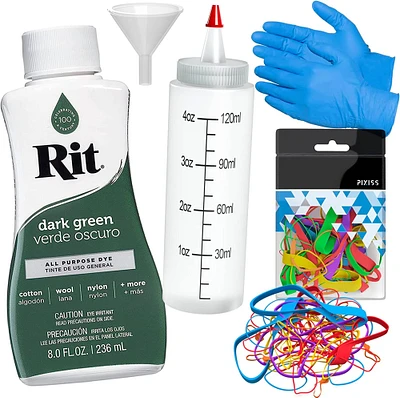Rit Dye Liquid Dark Green All-Purpose Dye 8oz, Pixiss Tie Dye Accessories Bundle